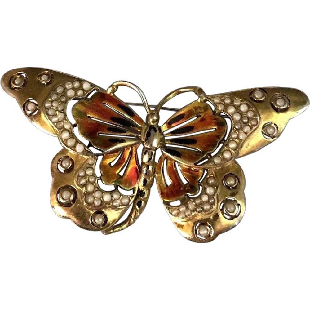 RARE Vintage Reja Enameled Butterfly Figural Faux… - image 1