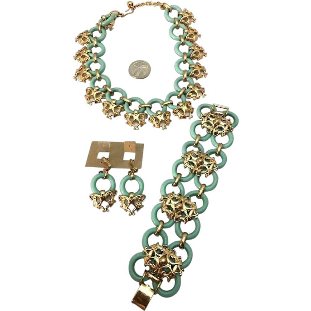 RARE NAPIER Turquoise Lucite Ring Necklace, Brace… - image 1
