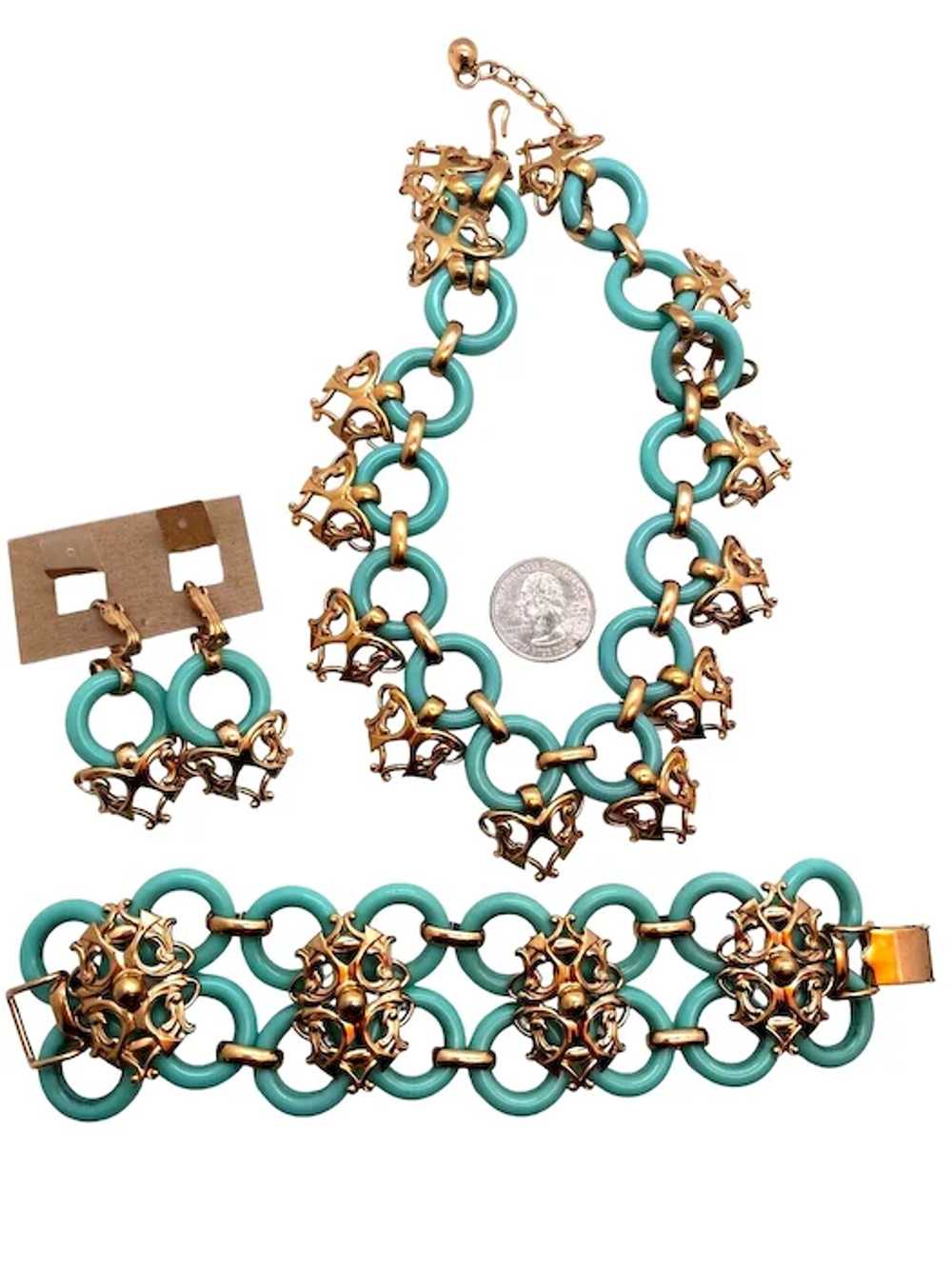 RARE NAPIER Turquoise Lucite Ring Necklace, Brace… - image 2