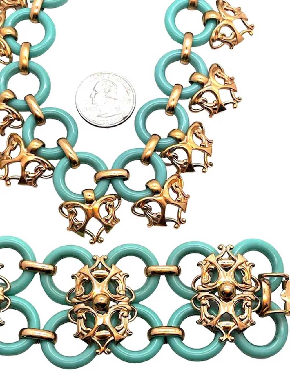 RARE NAPIER Turquoise Lucite Ring Necklace, Brace… - image 3