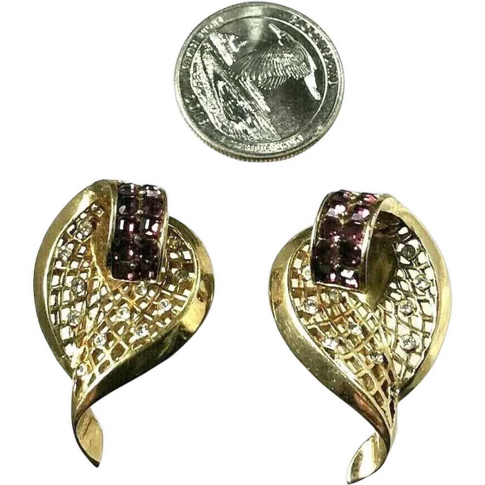 Fabulous Pair BOUCHER Rhinestone Embedded Leaf Sh… - image 1