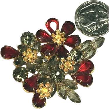 Superb Red Rhinestone Flower, Smoke Accent Stones… - image 1