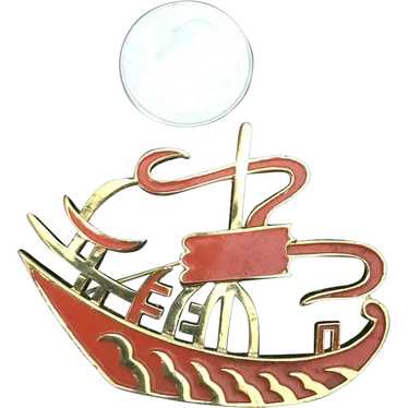 TRIFARI TOURQUOISE ENAMELED Oriental outlets Style Boat Brooch