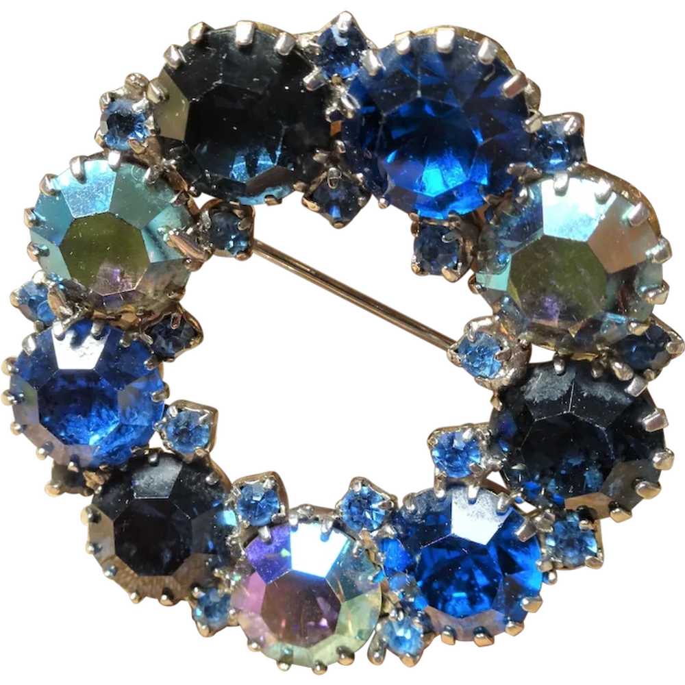 DAZZLING Art Glass Vintage Brooch, Blue,Midnight … - image 1