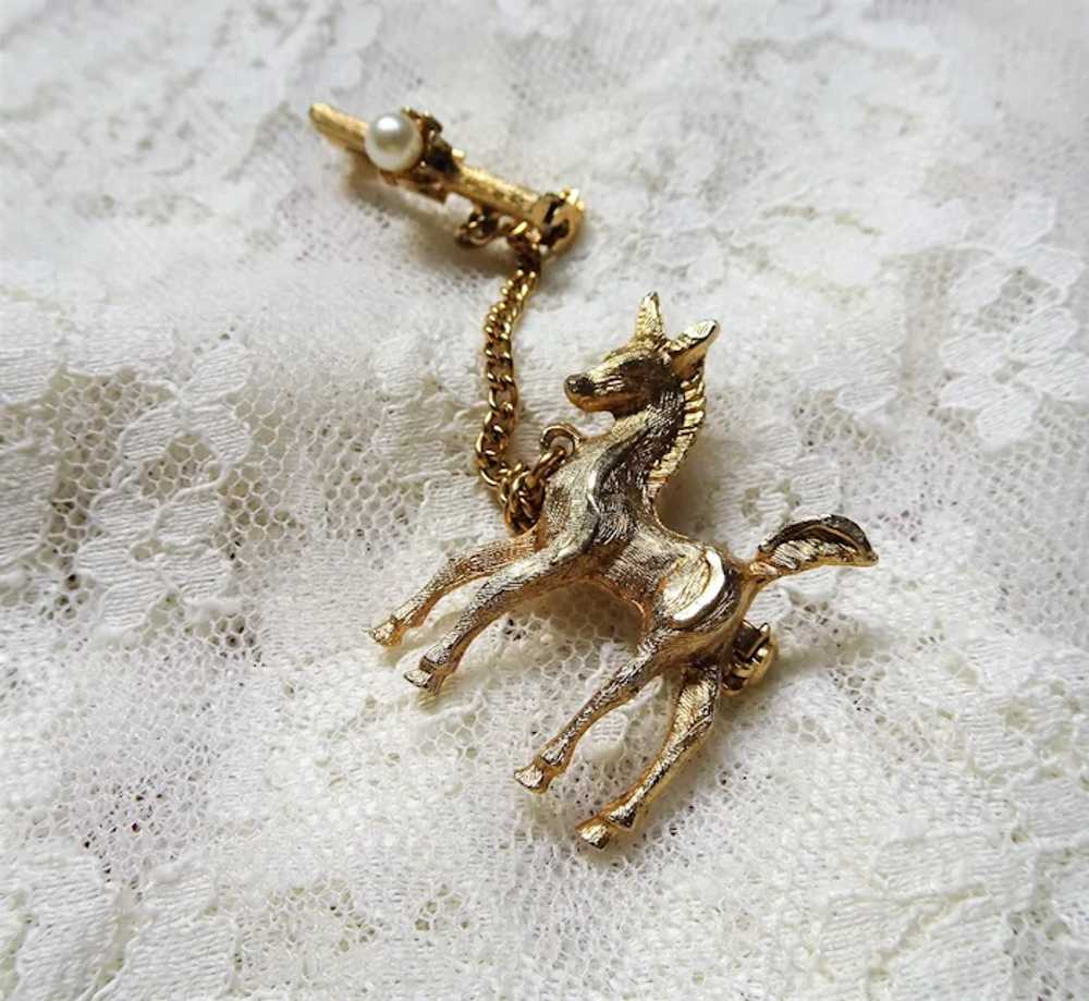 SWEET Vintage CORO Chatelaine Horse Pin,Pony Broo… - image 2