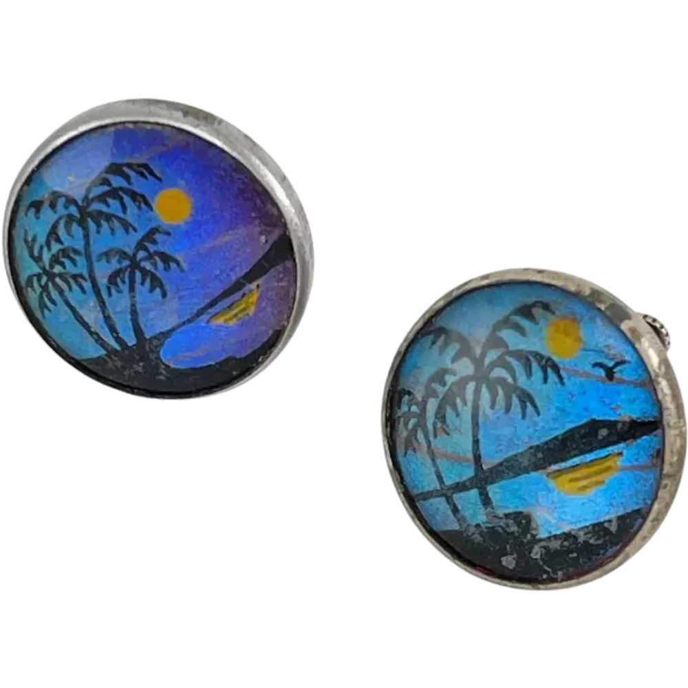 Butterfly Wing Earrings Palm Tree and water - image 1