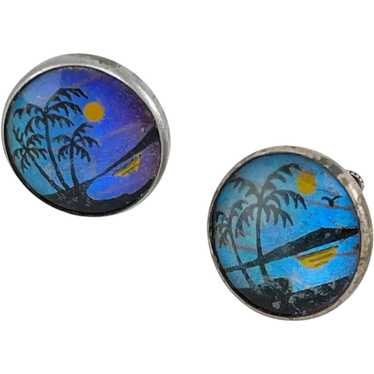 Butterfly Wing Earrings Palm Tree and water - image 1