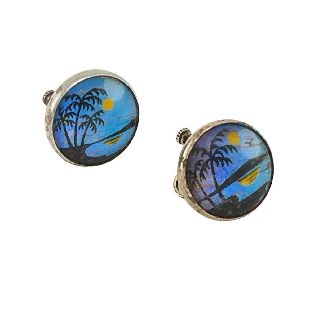 Butterfly Wing Earrings Palm Tree and water - image 2