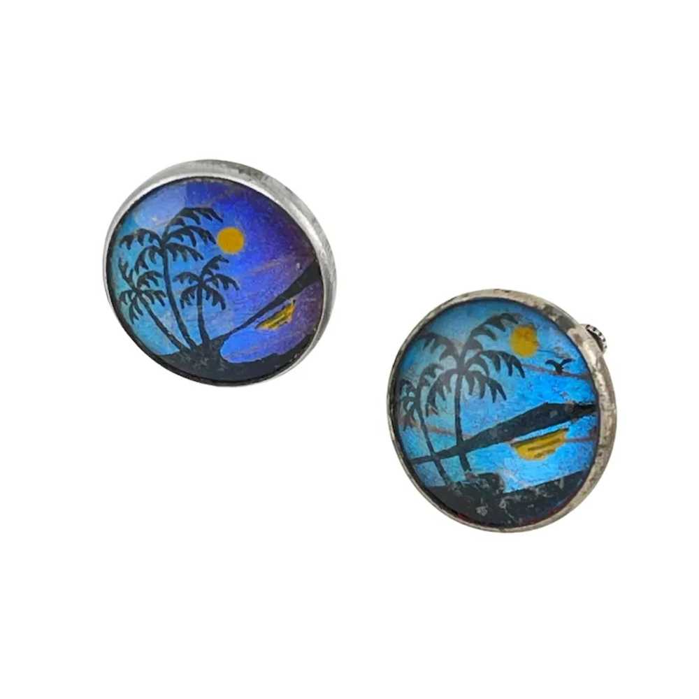 Butterfly Wing Earrings Palm Tree and water - image 3