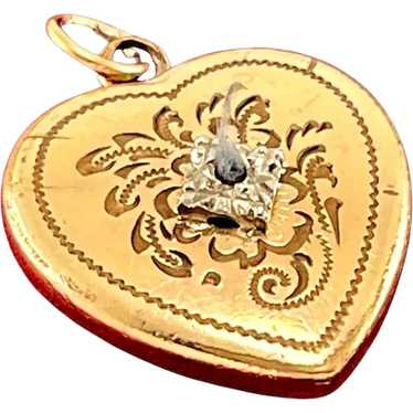 Victorian Etched Heart Charm Gold  Filled