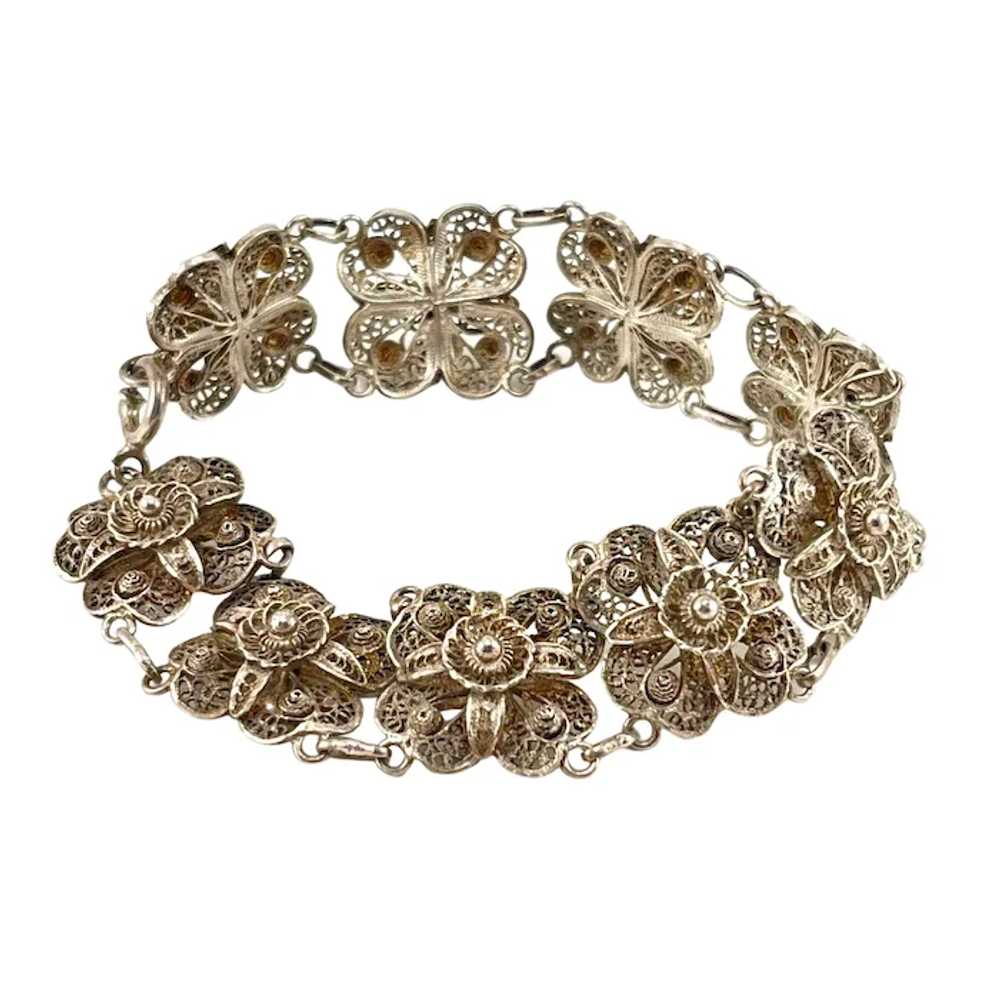 Spun Silver Filigree Flower Bracelet - image 3