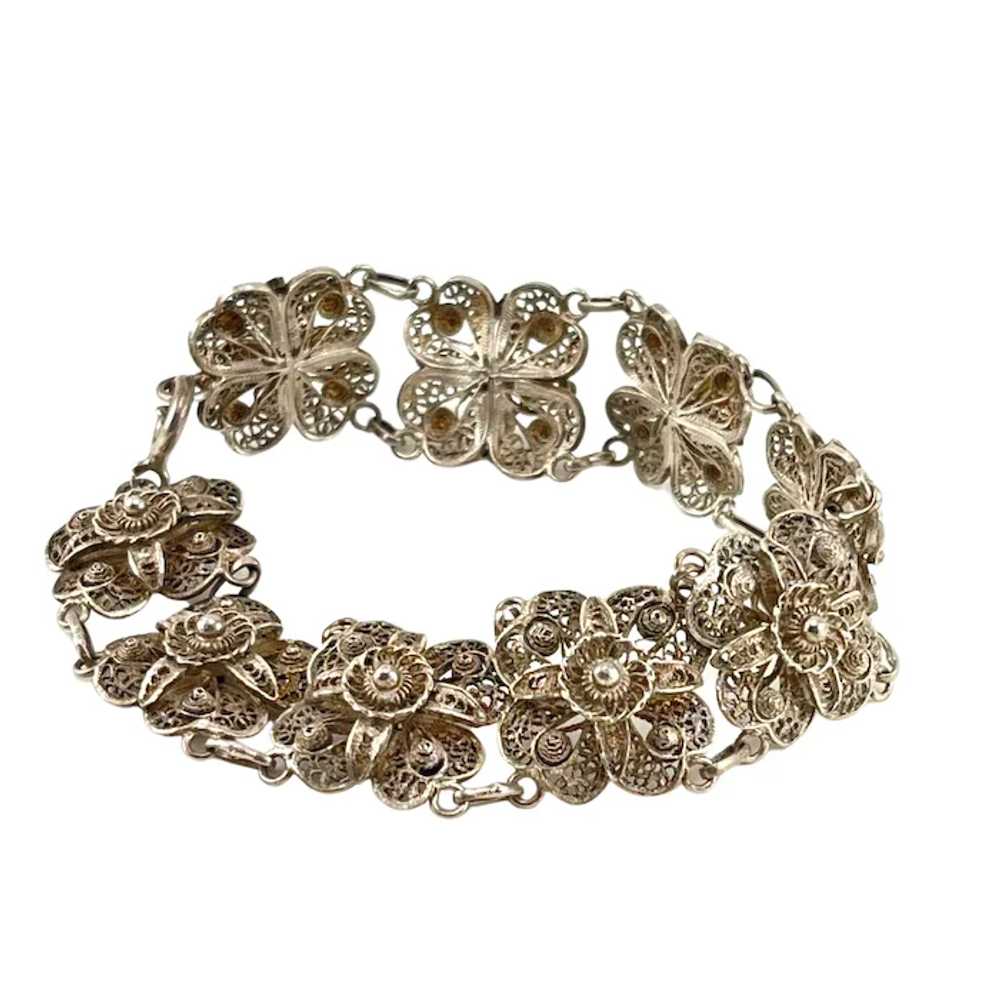 Spun Silver Filigree Flower Bracelet - image 5