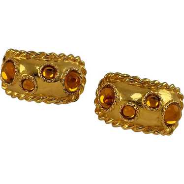 Escada Arched Gold Cabochon Earrings - image 1