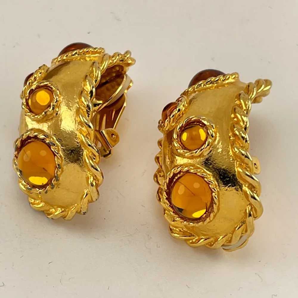 Escada Arched Gold Cabochon Earrings - image 2