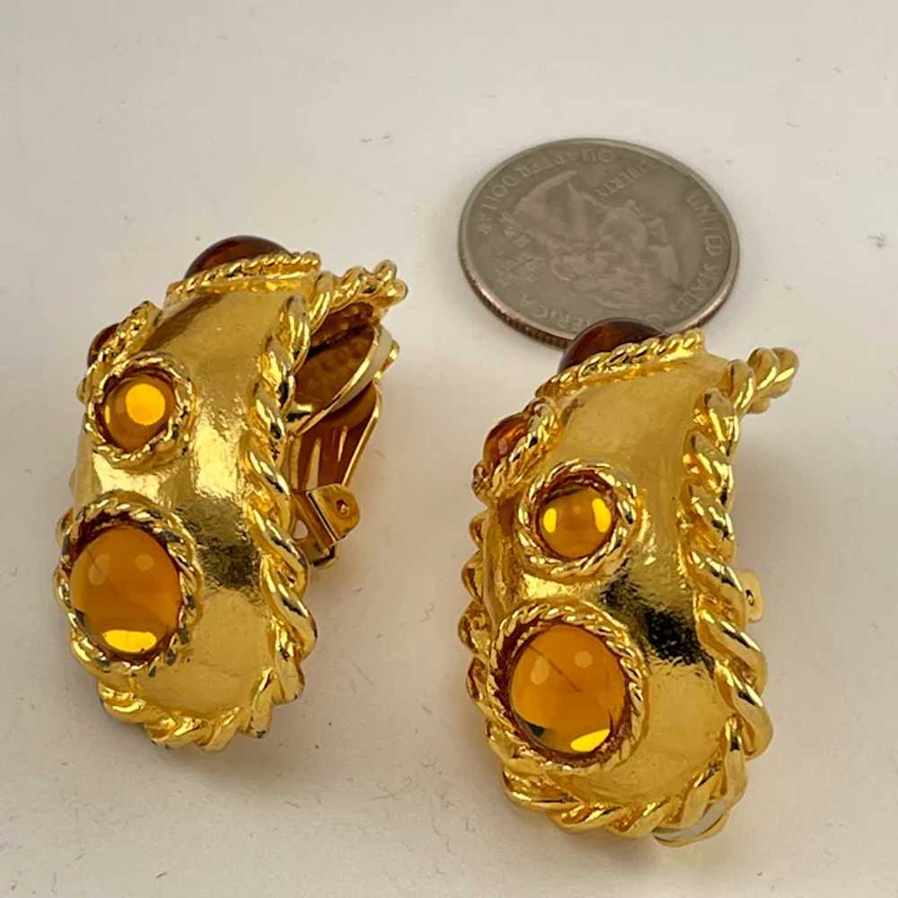 Escada Arched Gold Cabochon Earrings - image 4