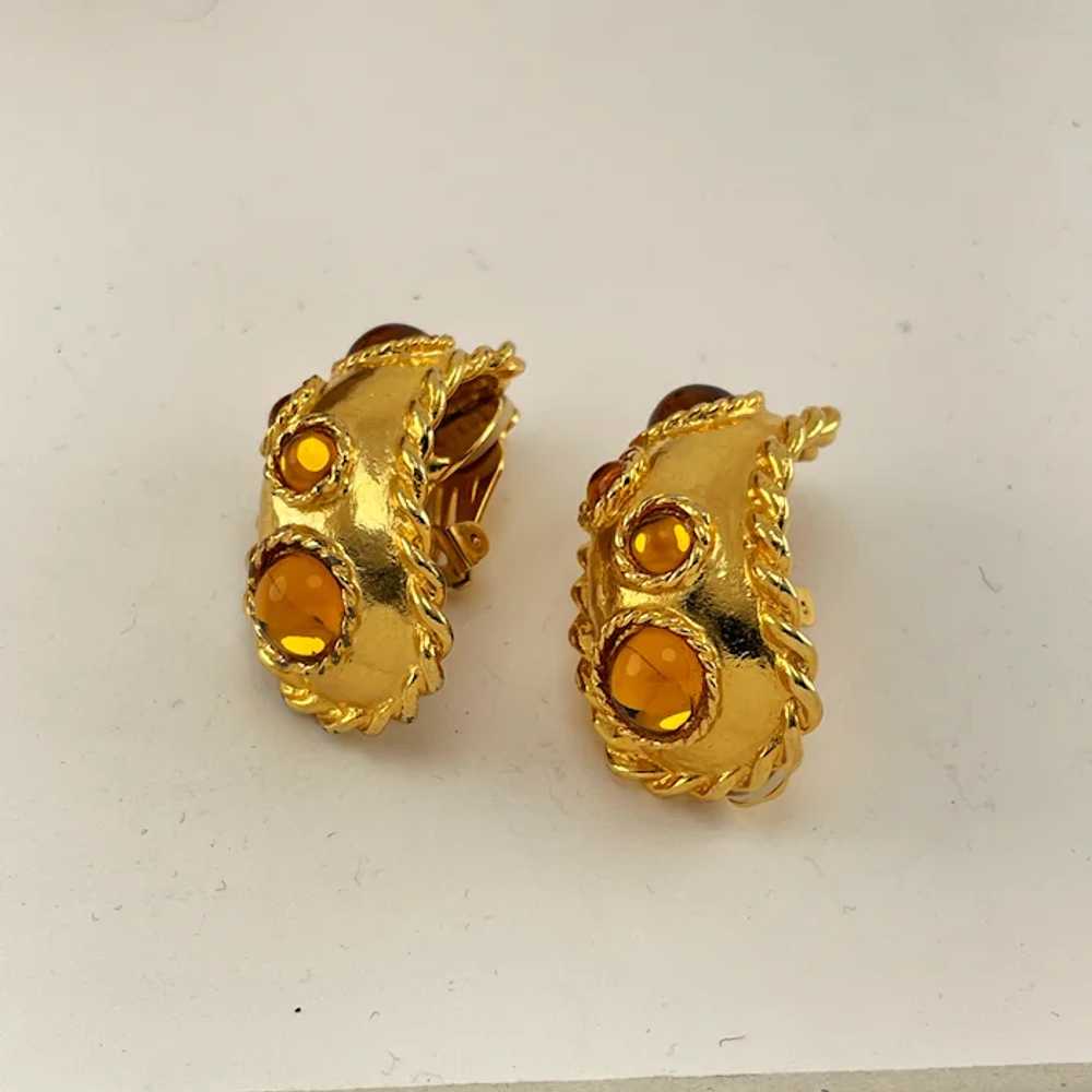 Escada Arched Gold Cabochon Earrings - image 5