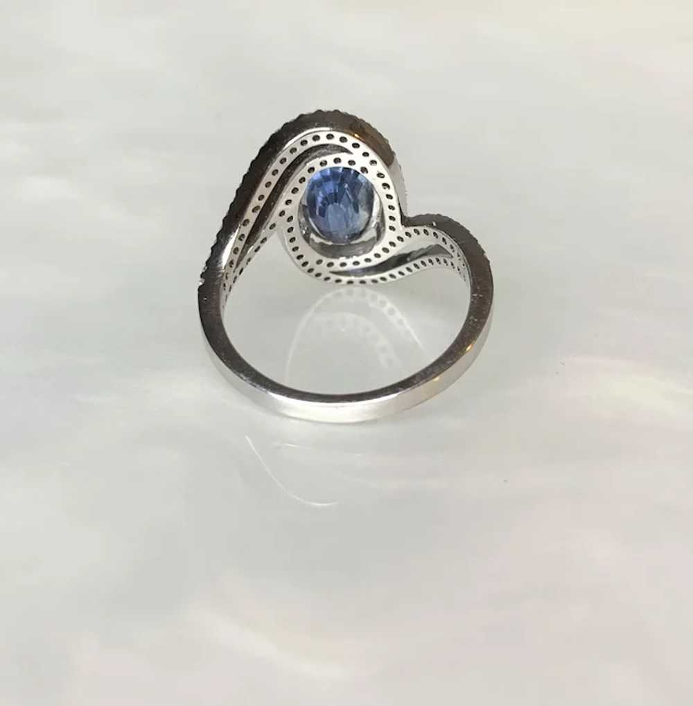 14K White Gold Oval Cut Blue Sapphire Diamond Ring - image 4