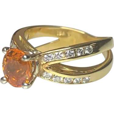 18K Yellow Gold Oval Cut Orange Sapphire Diamond … - image 1