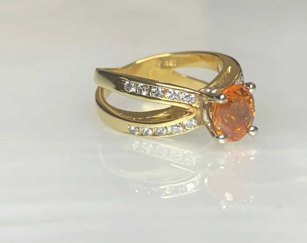 18K Yellow Gold Oval Cut Orange Sapphire Diamond … - image 2