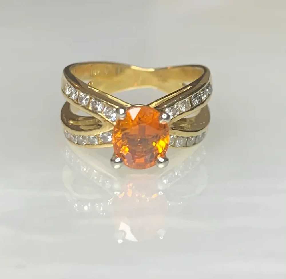 18K Yellow Gold Oval Cut Orange Sapphire Diamond … - image 3