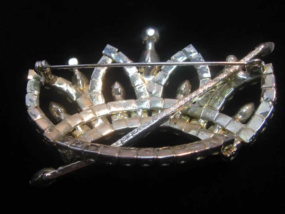Vintage Large Clear Rhinestone Crown Brooch-Pin - image 5