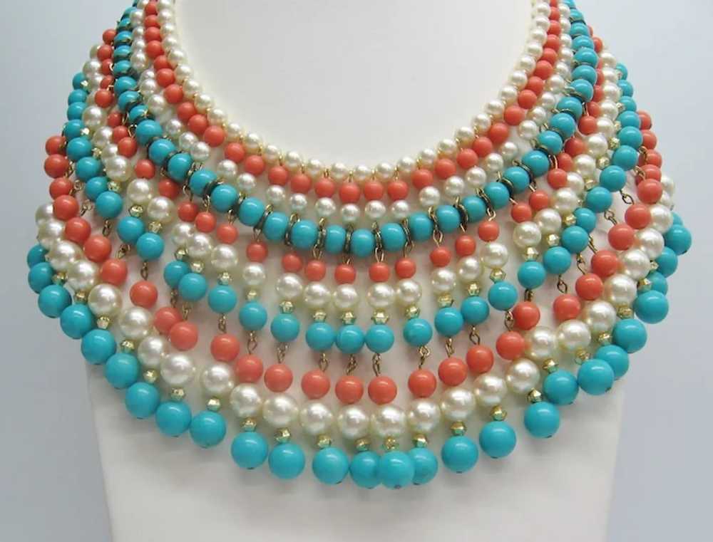 Vintage Simulated Pearl- Coral - Turquoise Bead a… - image 2