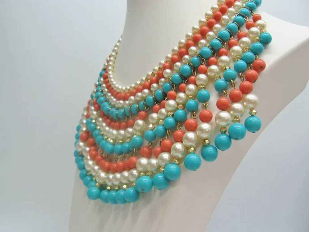 Vintage Simulated Pearl- Coral - Turquoise Bead a… - image 3
