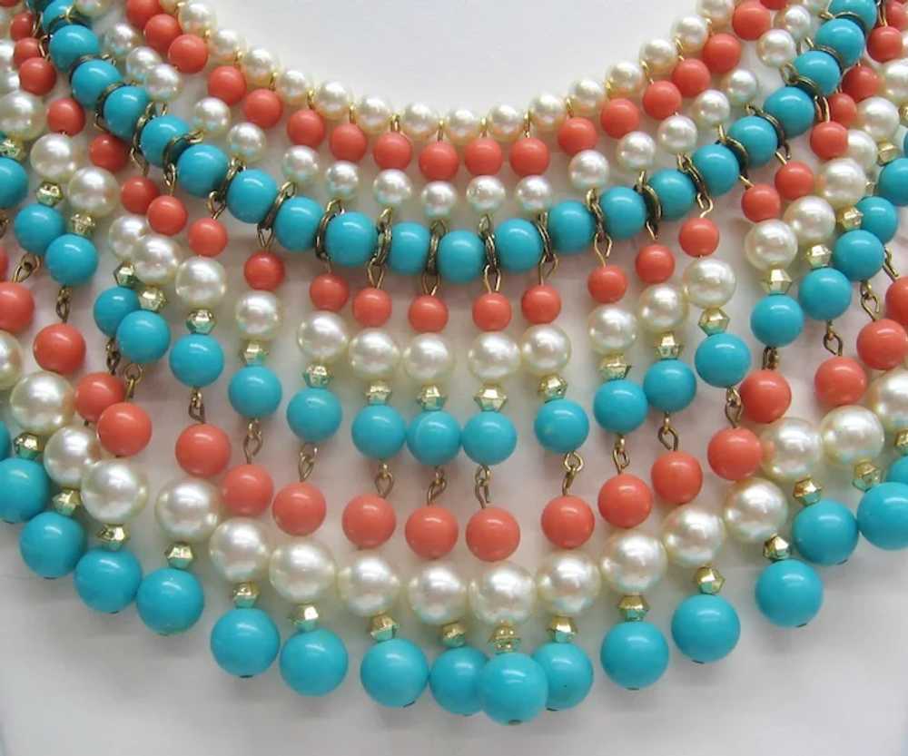 Vintage Simulated Pearl- Coral - Turquoise Bead a… - image 4