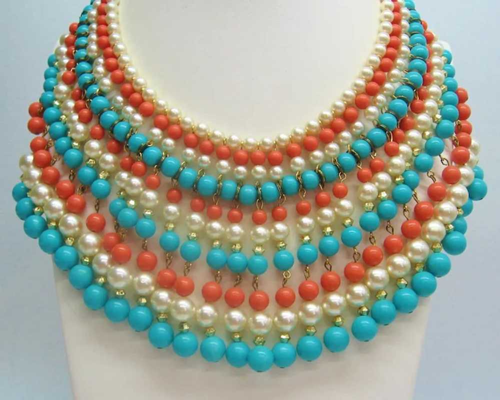 Vintage Simulated Pearl- Coral - Turquoise Bead a… - image 5