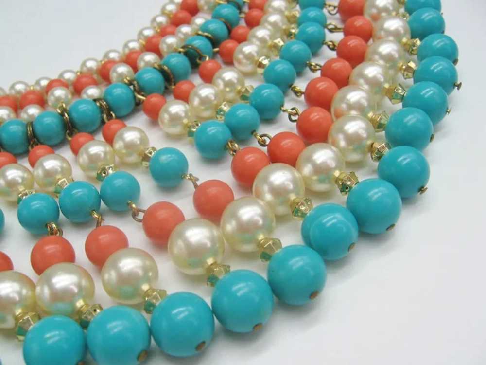 Vintage Simulated Pearl- Coral - Turquoise Bead a… - image 6