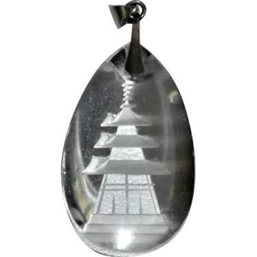 Vintage 1950's Japanese Crystal Reverse Carved Pagoda Pendant Tokyo shops Japan Sterling Carved Crystal Pagoda 1950's Reverse Intaglio