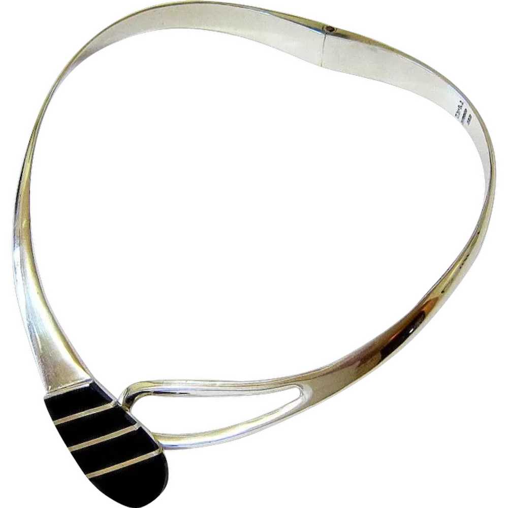 Modernist Black Enamel Sterling Silver Collar Nec… - image 1