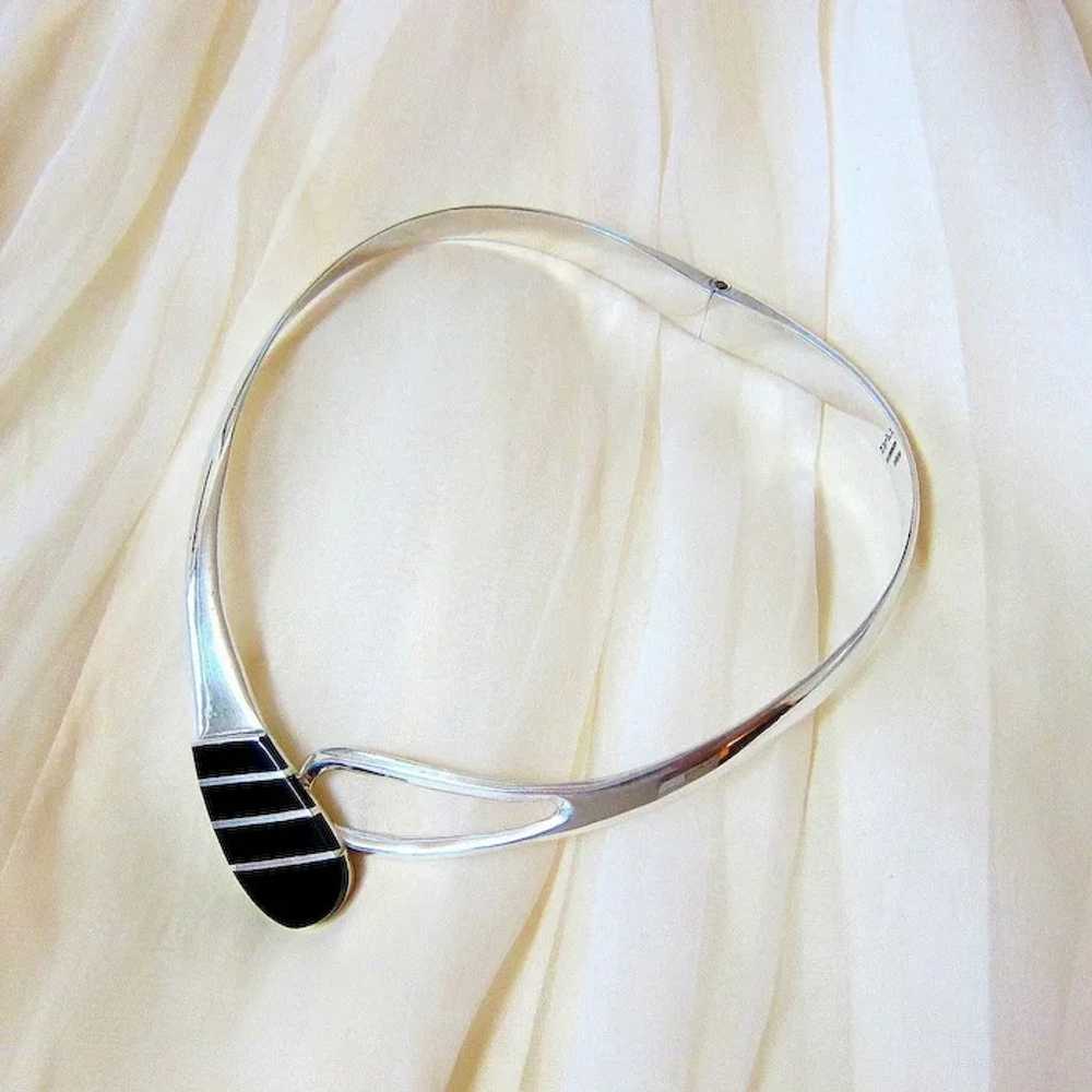 Modernist Black Enamel Sterling Silver Collar Nec… - image 7