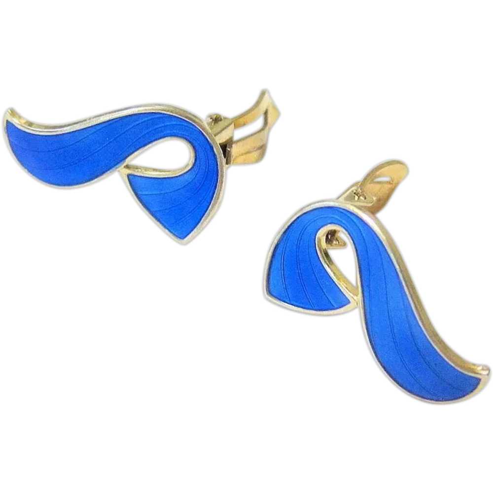 Blue Guilloche Gold Vermeil over Sterling Silver … - image 1