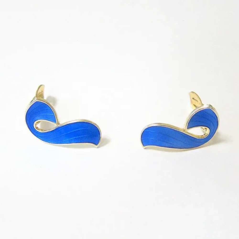 Blue Guilloche Gold Vermeil over Sterling Silver … - image 3