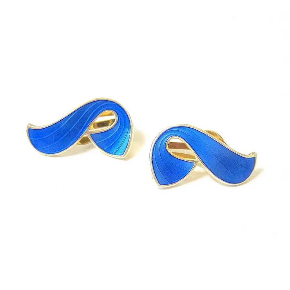 Blue Guilloche Gold Vermeil over Sterling Silver … - image 8