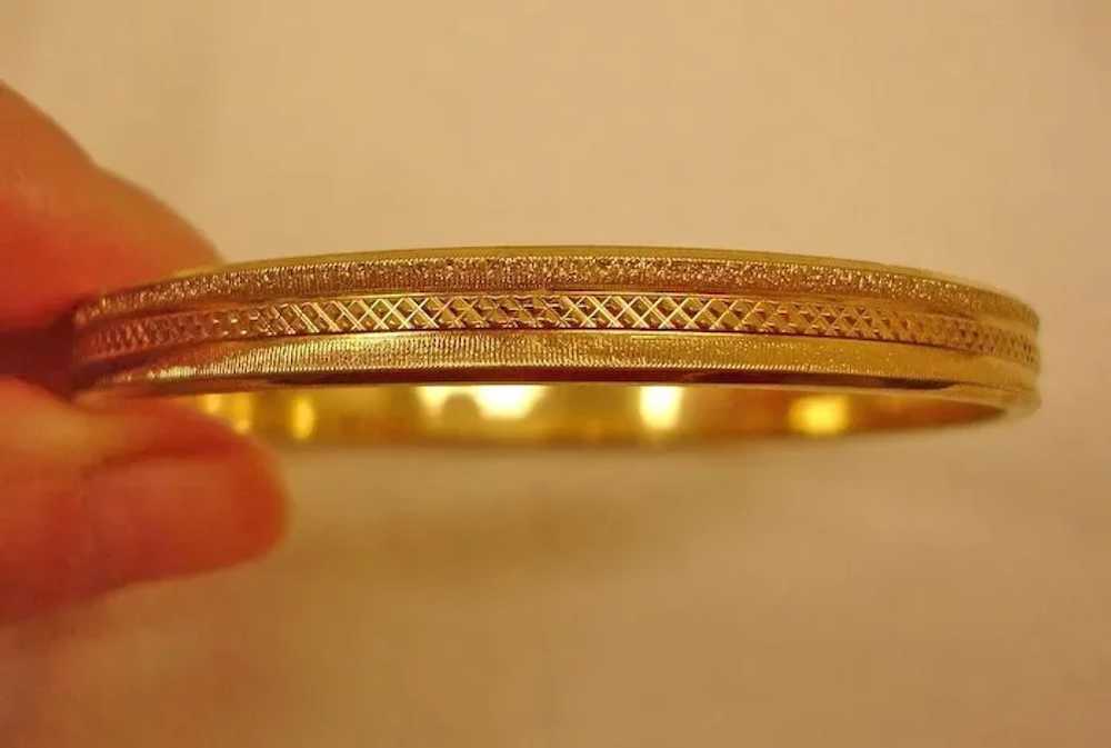Vintage  Gold Tone Textured Bangle Bracelet - image 2