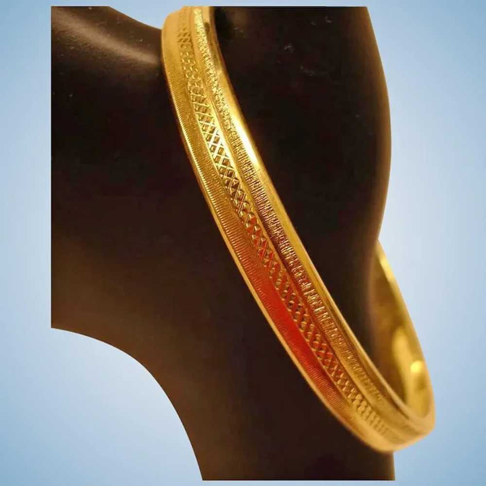 Vintage  Gold Tone Textured Bangle Bracelet - image 3