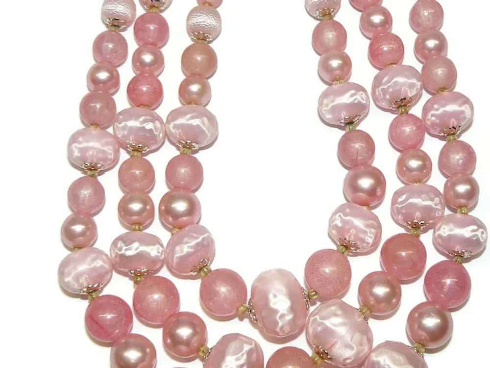 Pink Beaded Lucite Necklace and Earrings - image 2
