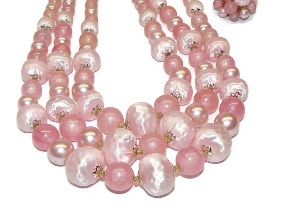 Pink Beaded Lucite Necklace and Earrings - image 5