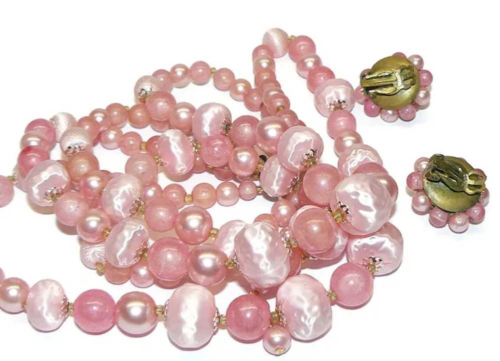 Pink Beaded Lucite Necklace and Earrings - image 6