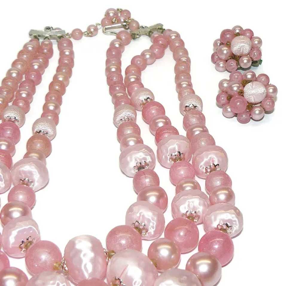 Pink Beaded Lucite Necklace and Earrings - image 7