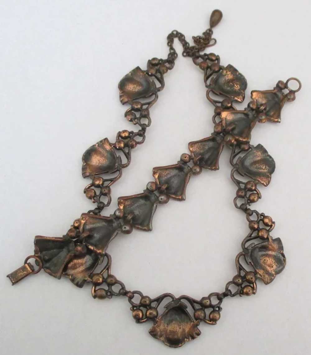 Vintage Copper Tone Faux Pearl Blossom Link Neckl… - image 3