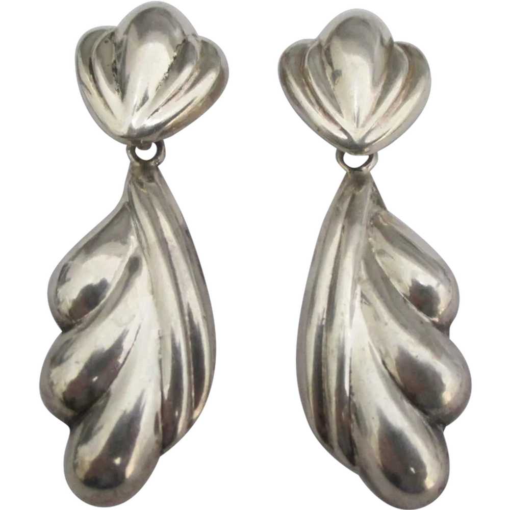 Graceful Swirled Sterling Dangle Pierced Earrings - image 1