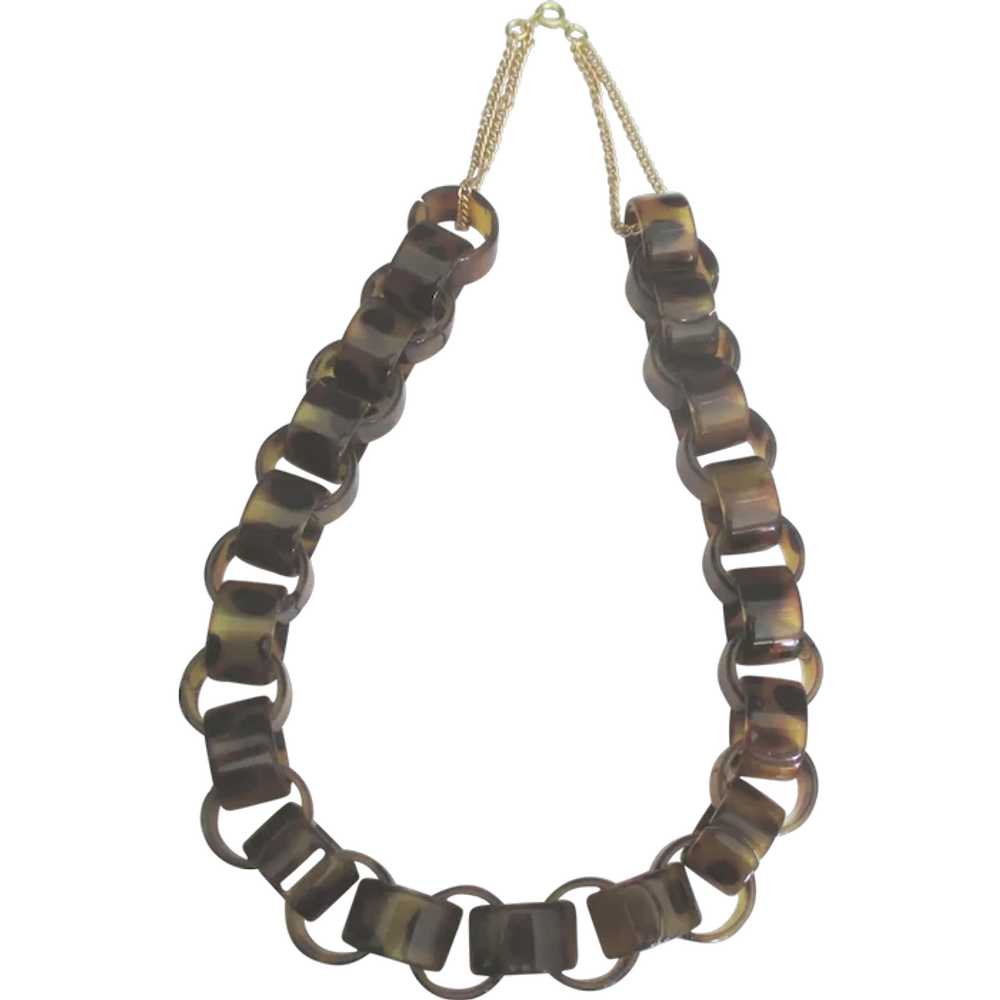 Wonderful Chunky Faux Tortoise Gold Tone Necklace - image 1