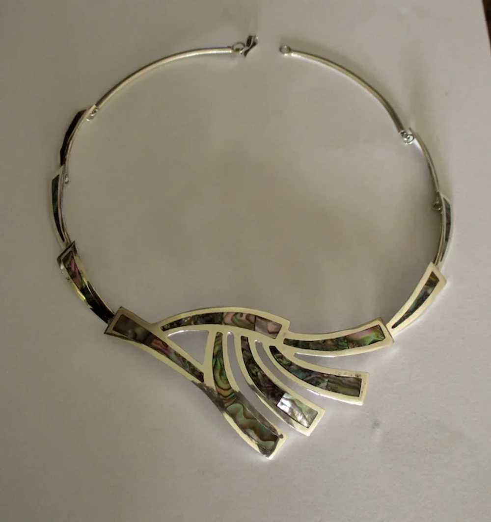 Graceful Vintage Sterling inlaid Abalone Necklace - image 2