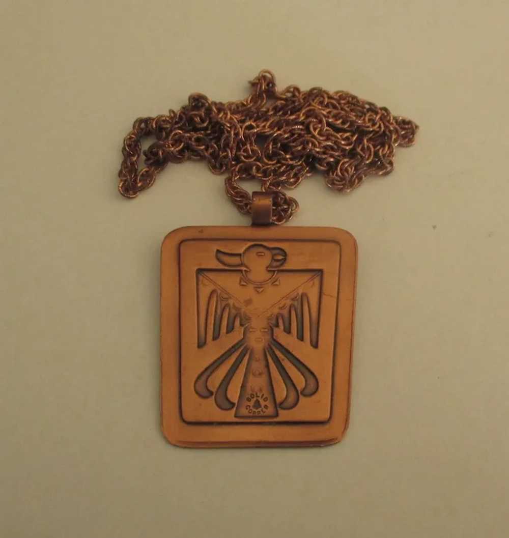 Large Vintage Copper Thunderbird Pendant and Chain - image 3