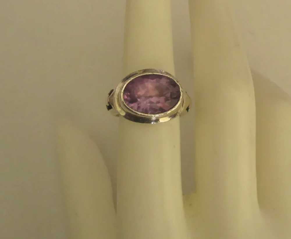 Signed Designer Sterling Amethyst Ring- Size 5  1… - image 2