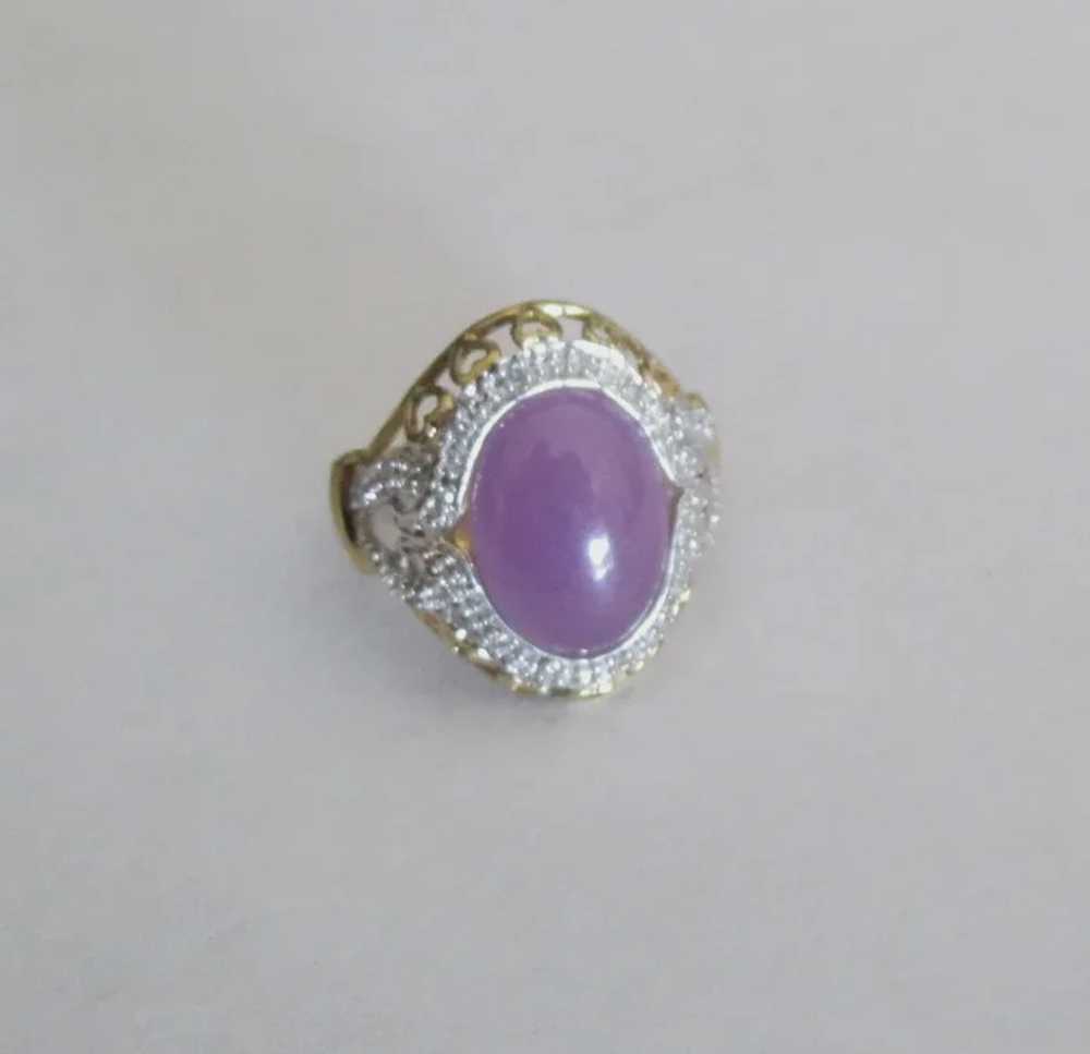 10K Purple Jade Cabochon Ring- Size 5  3/4 - image 2