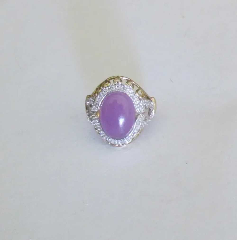 10K Purple Jade Cabochon Ring- Size 5  3/4 - image 4